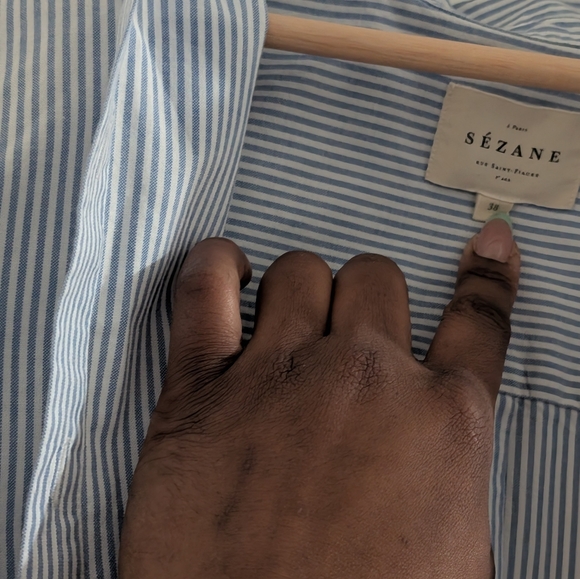 Sezane Tomboy Shirt Ecru And Sky Blue Stripes - Size 6 - Picture 3 of 6